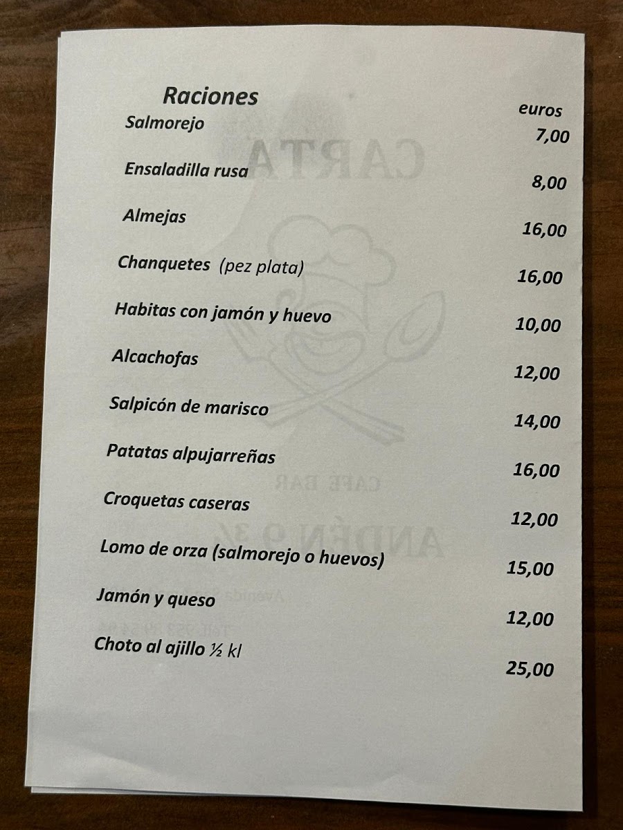 Menu Andén 9 — 3/4-1